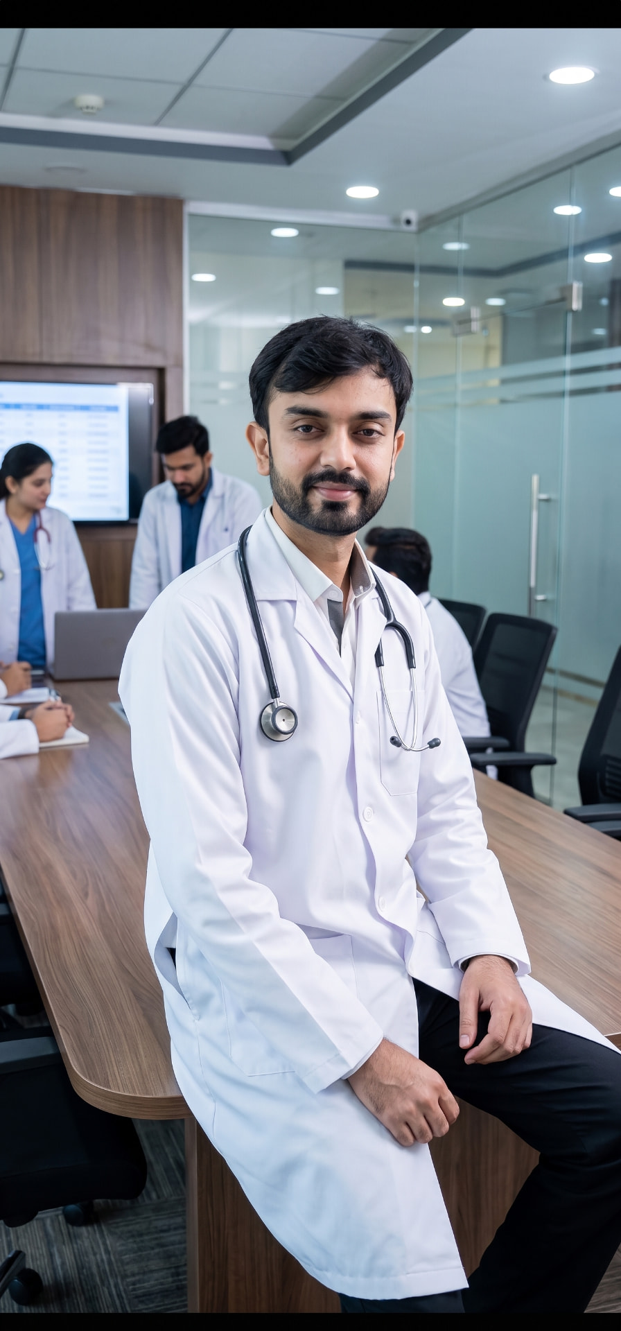 Dr. Agha Gull Rehman, Principal and Head of Department at Agha Institute of Health Sciences Lahore, in a white lab coat with a stethoscope