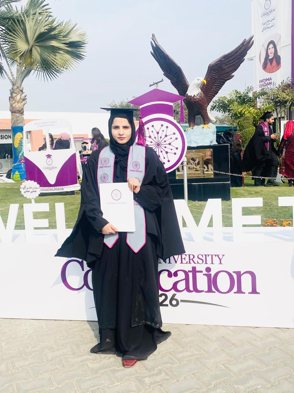 Dr. Naseem Khan, Lecturer of Pharm-D and Pharmacy Technician programmes at Agha Institute of Health Sciences, in graduation gown at Superior University Lahore convocation